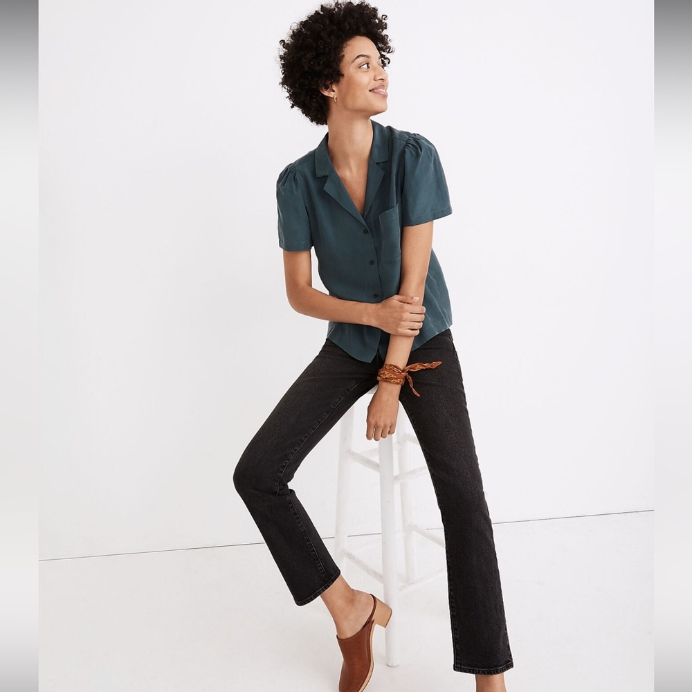 Silk Puff-Sleeve Camp Shirt
